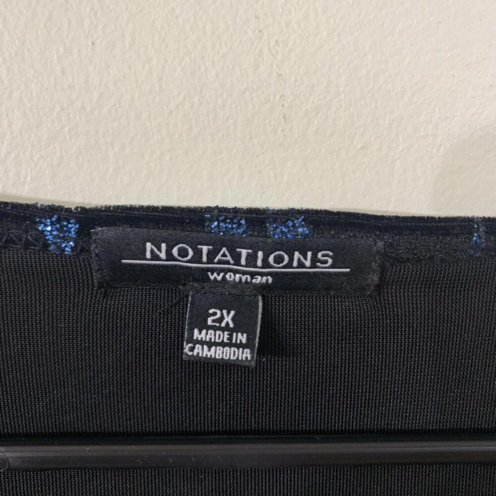 Notations Vtg Plus Sz 2X  Black Blue Velvet Glitter Animal Print Cocktail Party‌ - Picture 2 of 9